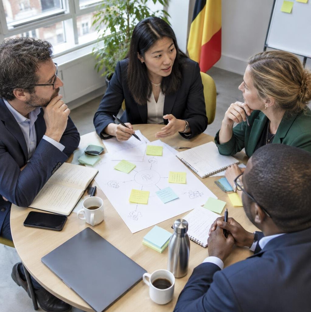 Small group of professionals working together around a table
